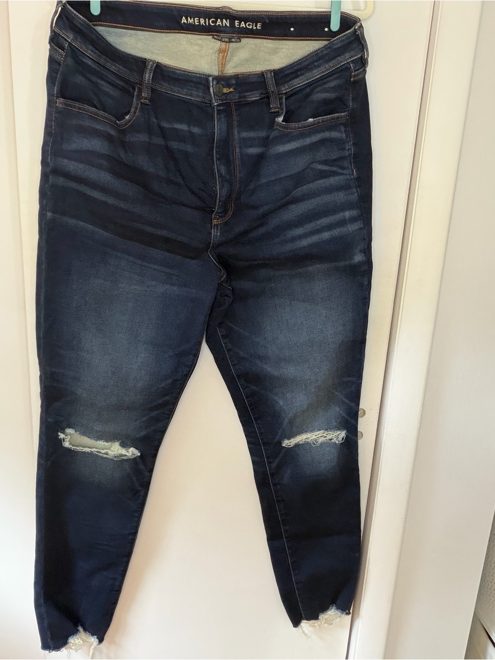 American Eagle Outfitters Distressed Dark Indigo Skinny Jeans 18 Long